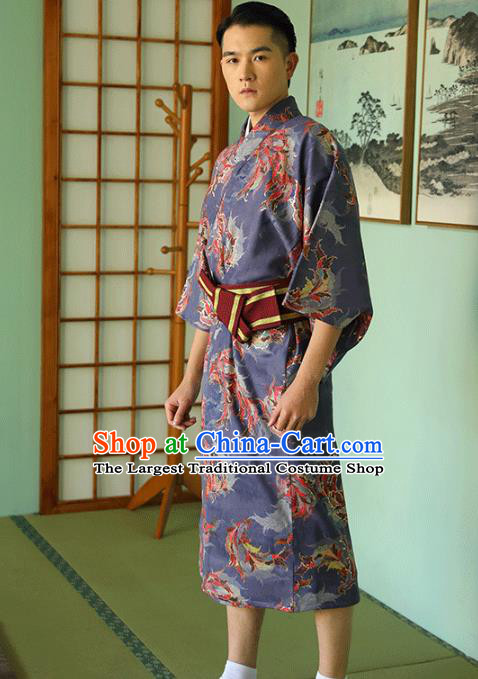 Japanese Hanabi Taikai Male Clothing Asian Japan Traditional Purple Brocade Yukata Robe