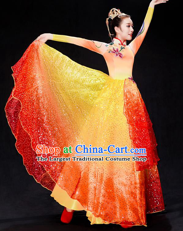 China Modern Dance Clothing Chorus Performance Orange Dress Spring Festival Gala Opening Dance Costume