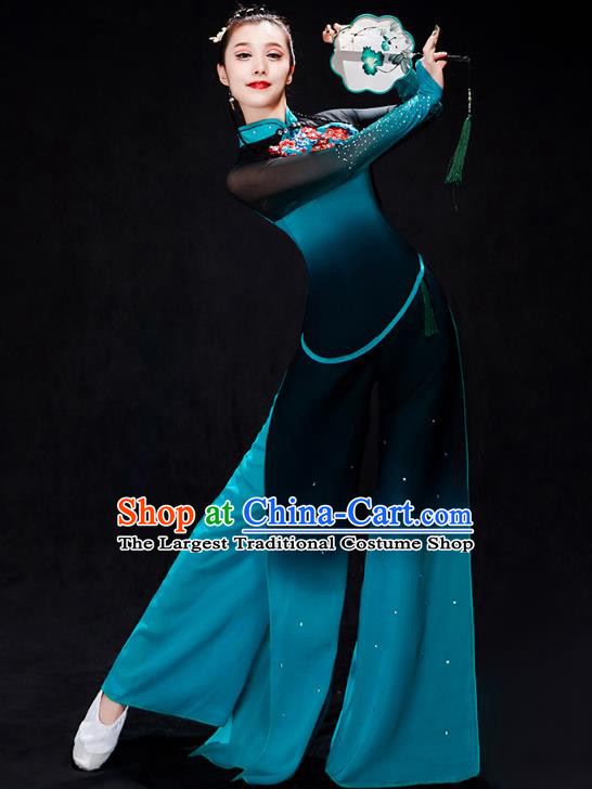 China Fan Dance Stage Performance Clothing Folk Dance Costume Yangko Dance Blue Uniforms