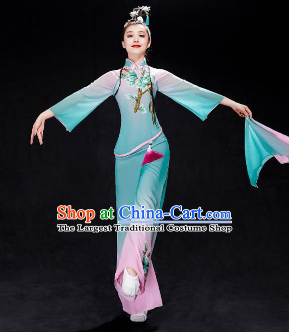 China Fan Dance Clothing Folk Dance Solo Dance Costume Yangko Dance Blue Uniforms