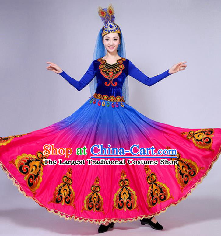 Chinese Traditional Xinjiang Ethnic Minority Folk Dance Costume Uighur Nationality Performance Dress