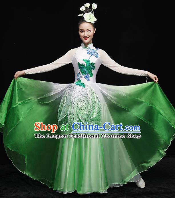 China Spring Festival Gala Lotus Dance Costume Modern Dance Clothing Chorus Performance Green Dress