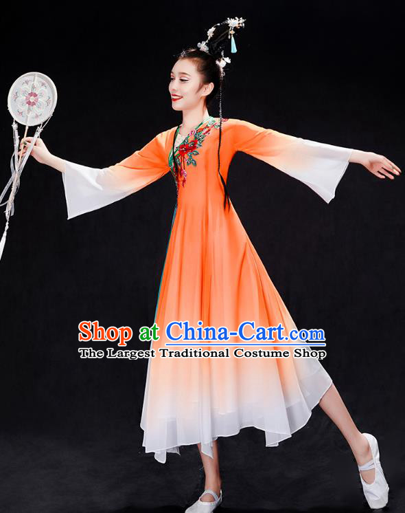 Chinese Traditional Umbrella Dance Clothing Classical Dance Costumes Woman Solo Dance Orange Dress