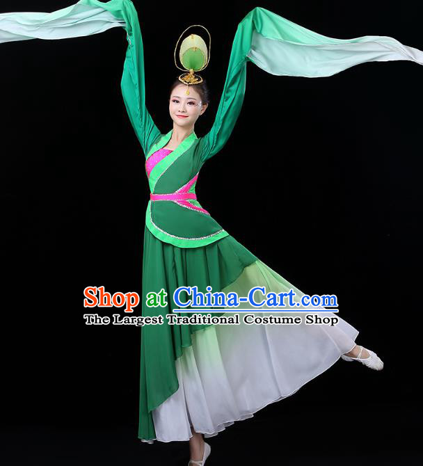 Chinese Classical Dance Costume Umbrella Dance Green Dress Traditional Water Sleeve Dance Performance Clothing