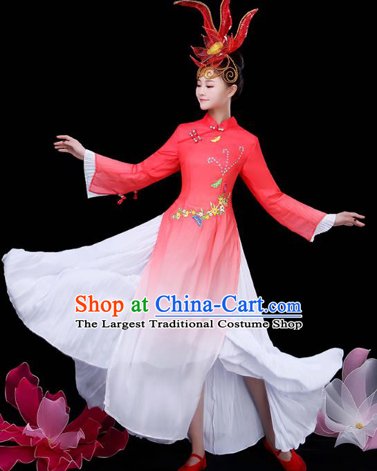 Chinese Umbrella Dance Red Dress Traditional Performance Clothing Classical Dance Costume