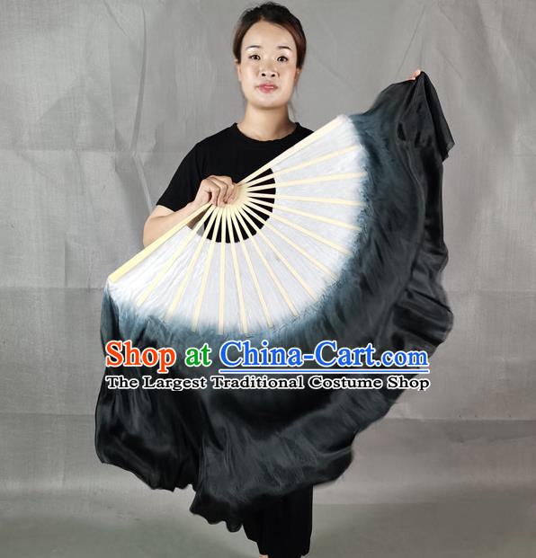 China Jiaozhou Yangko Dance Folding Fan Group Dance Gradient Black White Ribbon Fan Classical Dance Silk Fan