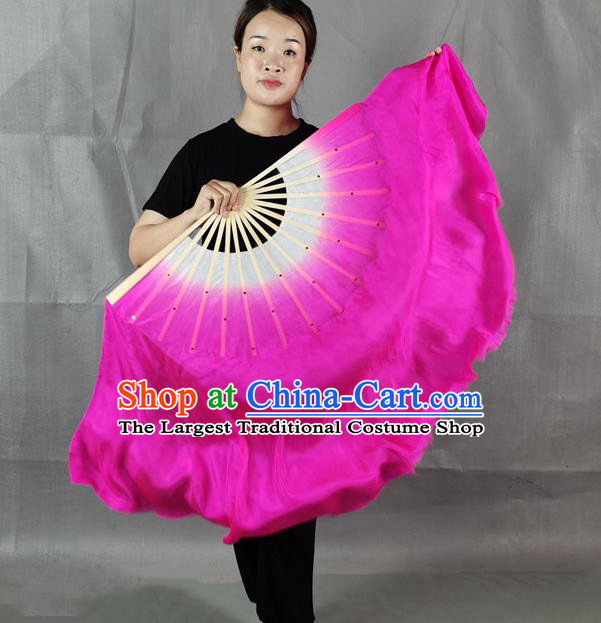 China New Year Yangko Dance Folding Fan Stage Performance Long Ribbon Fan Classical Dance Rosy Silk Fan