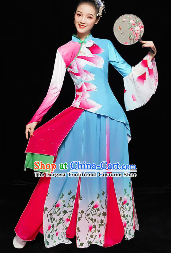 China Folk Dance Clothing Women Group Dance Yangge Costume Yangko Dance Fan Dance Blue Uniforms