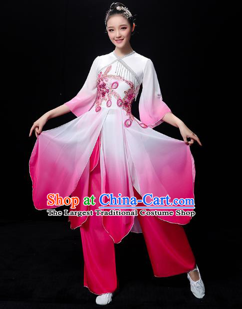 Chinese Jasmine Dance Dress Traditional Umbrella Dance Rosy Outfits Classical Dance Clothing