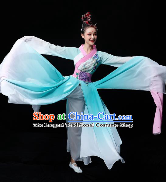 Chinese Water Sleeve Dance Blue Dress Traditional Court Dance Outfits Classical Dance Cai Wei Clothing