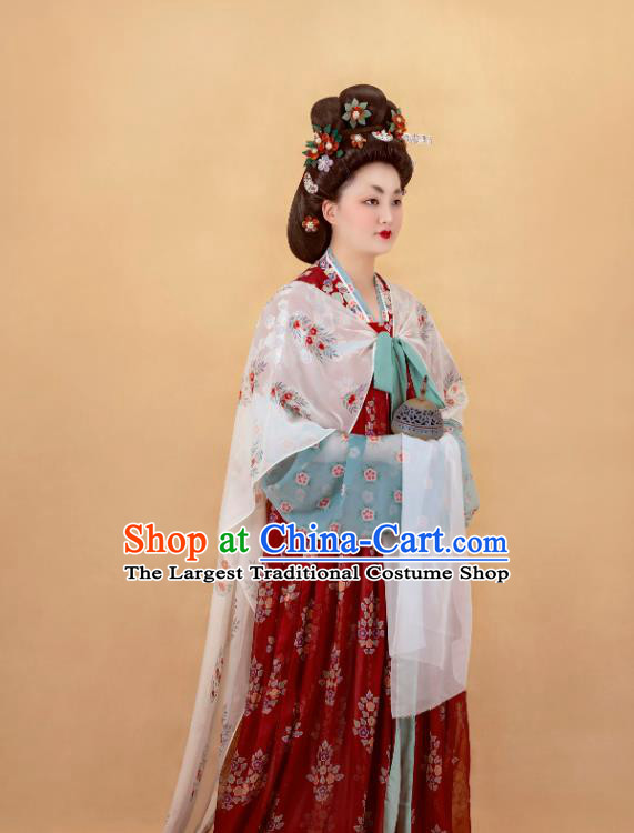 China Ancient Royal Countess Red Hanfu Dress Traditional Tang Dynasty Noble Woman Historical Costumes