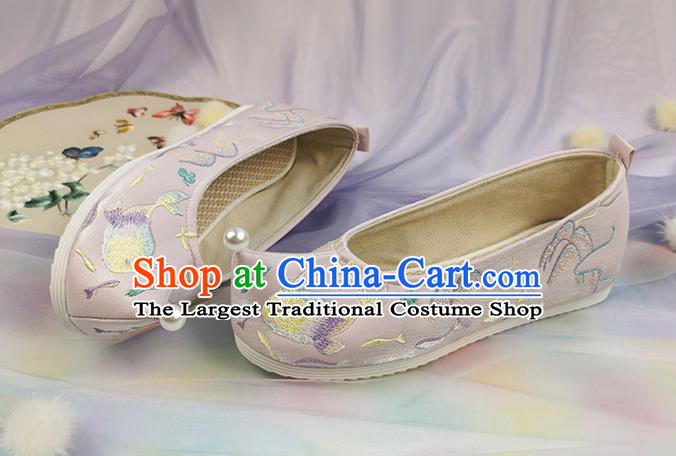 China Traditional Hanfu Pink Cloth Shoes Handmade Ming Dynasty Bow Shoes Ancient Princess Embroidered Shoes