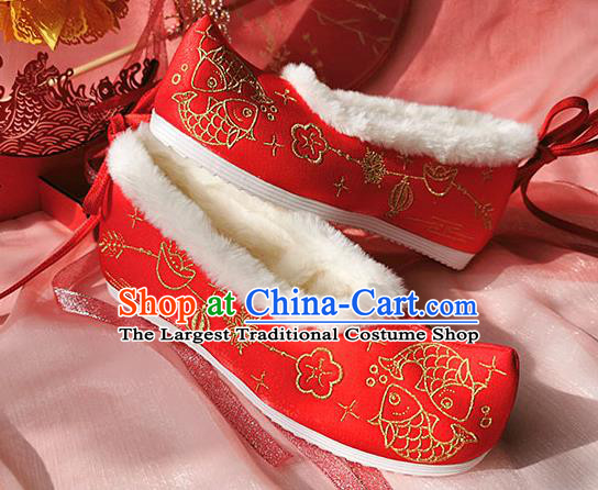 China Classical Xiuhe Wedding Shoes Traditional Hanfu Red Embroidered Shoes Ancient Bride Shoes