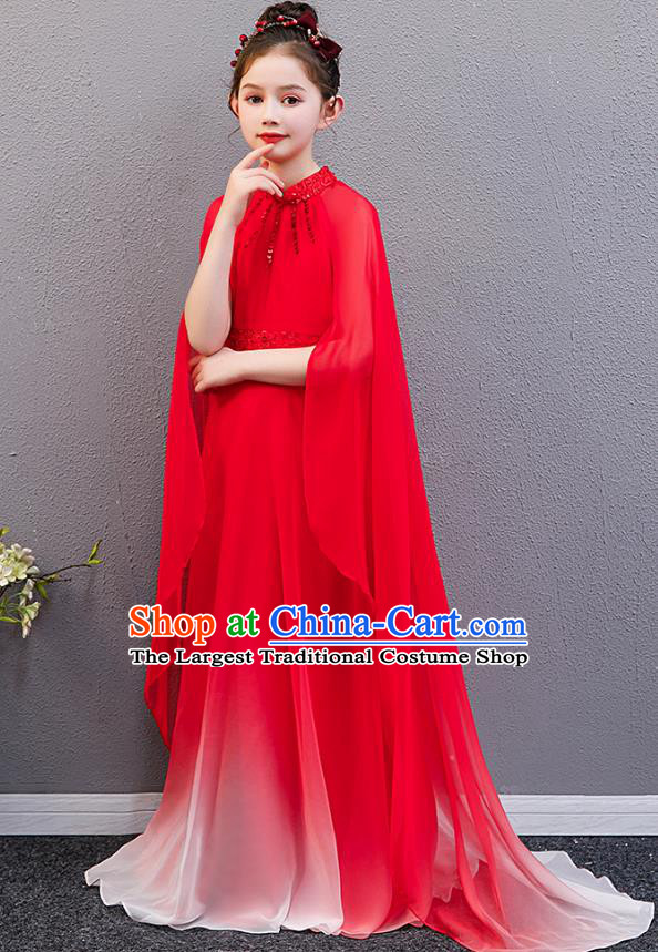 Top Grade Girl Chorus Group Fashion Catwalks Red Dress Children Stage Performance Costume