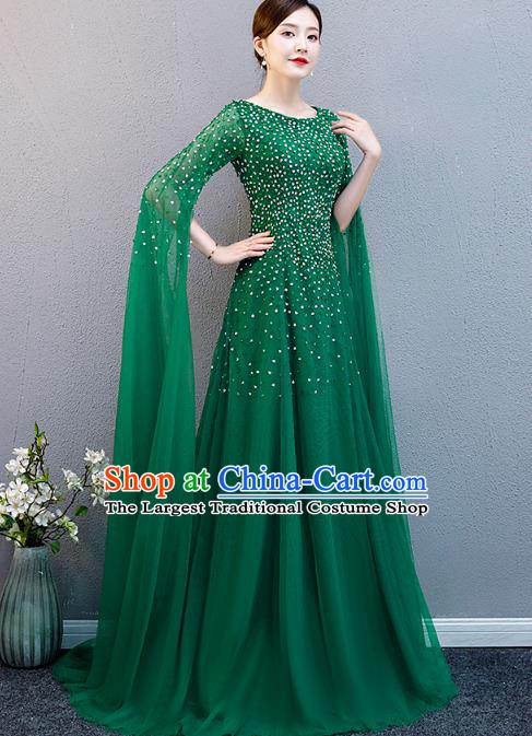 China Catwalks Woman Clothing Stage Show Green Full Dress Chorus Performance Water Sleeve Costume