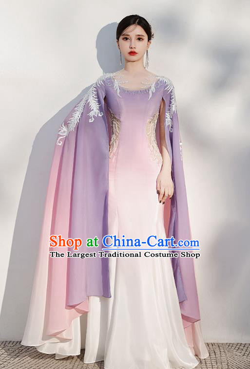 China Flowers Fairy Violet Full Dress Woman Chorus Costume Annual Meeting Compere Clothing