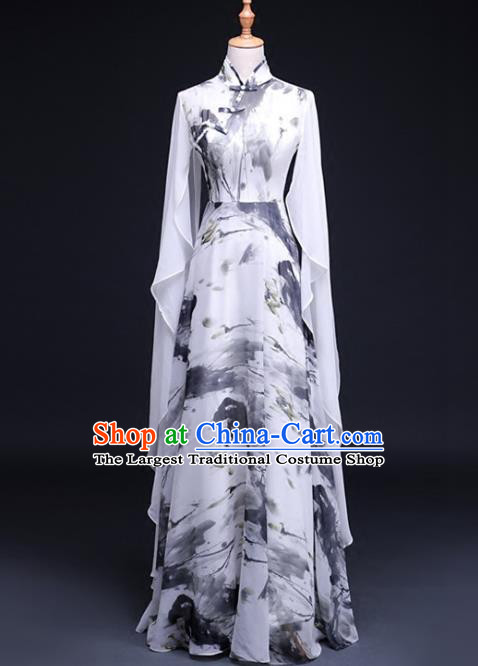 China Woman Classical Dance Costume Catwalks Performance Clothing Ink Painting Full Dress