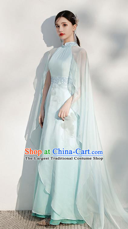 China Annual Meeting Compere Clothing Modern Dance Light Green Full Dress Woman Chorus Costume