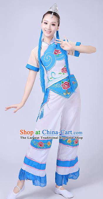 China Yi Ethnic Performance Outfits Xiangxi Minority Dress She Nationality Folk Dance Clothing and Hair Accessories