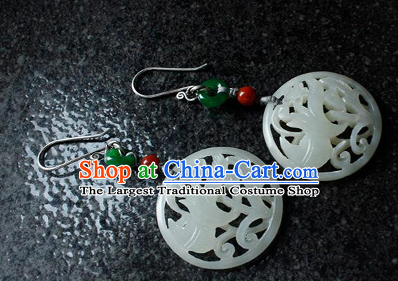 China Handmade National Carving Orchid Earrings Traditional Cheongsam Jade Ear Accessories