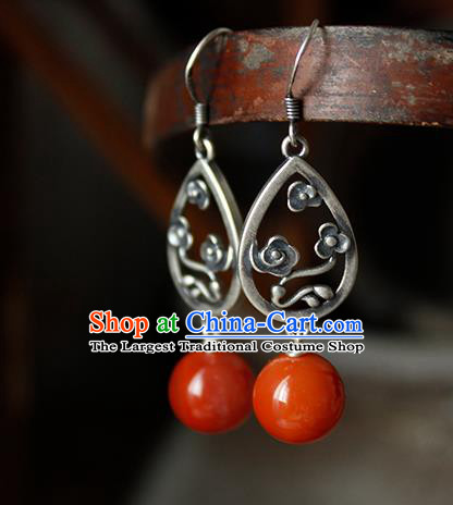 China Handmade National Agate Bead Earrings Traditional Cheongsam Silver Cloud Jewelry