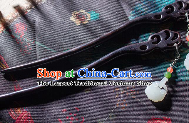 Chinese Handmade Ebony Hair Stick Traditional Cheongsam Jade Lock Tassel Hairpin National Hair Accessories