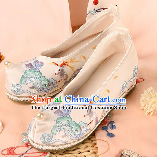 Chinese Traditional Hanfu Footwear Ancient Ming Dynasty Princess Shoes Embroidered Deer White Satin Shoes