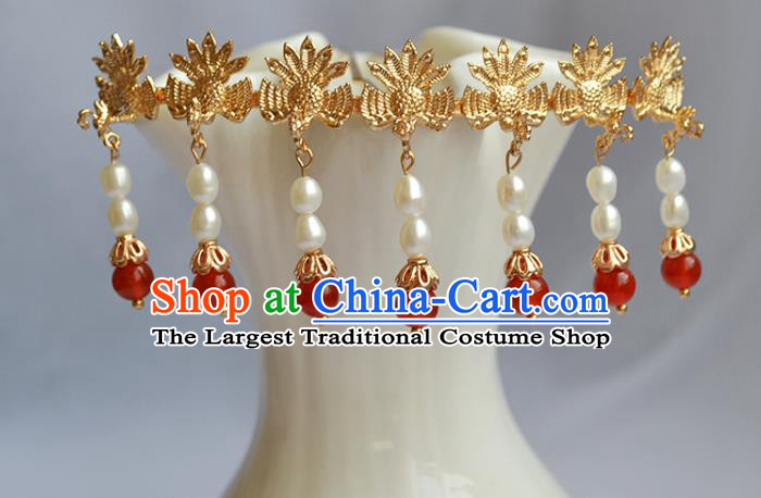 Chinese Traditional Ming Dynasty Queen Pearls Tassel Hair Stick Ancient Empress Seven Phoenix Hairpin