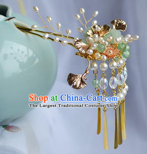 Chinese Traditional Ming Dynasty Noble Lady Hair Stick Ancient Hanfu Golden Ginkgo Leaf Hairpin