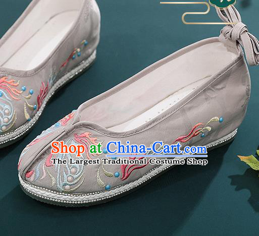 Chinese Grey Cloth Embroidered Shoes Hanfu Shoes Traditional Ming Dynasty Young Lady Shoes