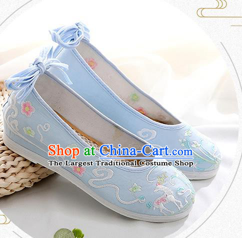 Chinese National Embroidered Blue Cloth Shoes Traditional Hanfu Shoes Classical Dance Shoes