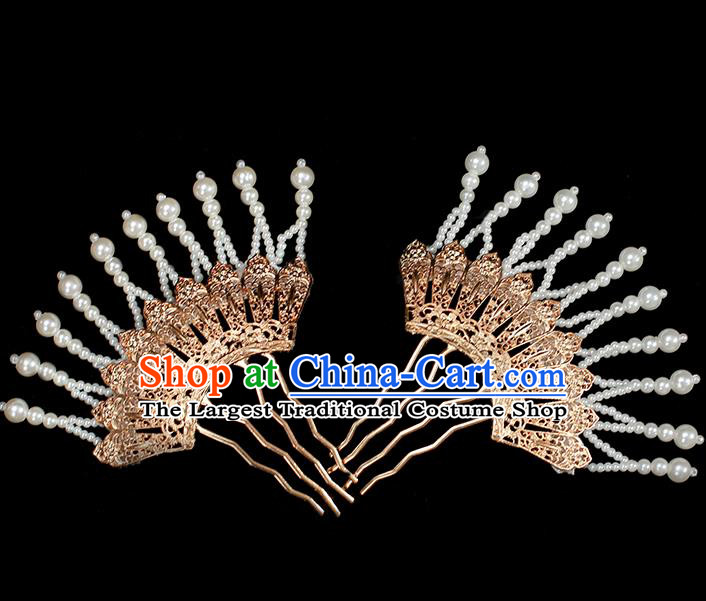 Chinese Ancient Palace Lady Golden Hairpin Traditional Tang Dynasty Court Tassel Hair Comb