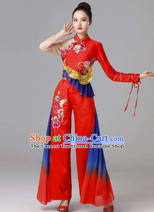 China Folk Dance Clothing Fan Dance Group Dance Garment Yangko Dance Red Outfits