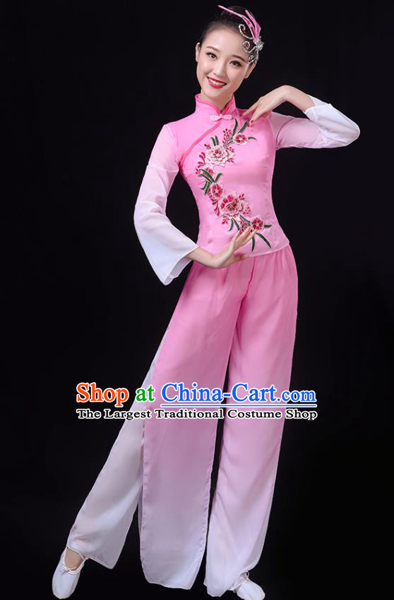 China Fan Dance Group Dance Garment Yangko Dance Pink Outfits Folk Dance Clothing