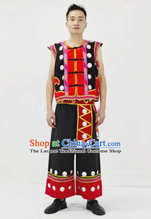 China Traditional Ethnic Male Folk Dance Clothing Yi Nationality Stage Performance Garment Costume