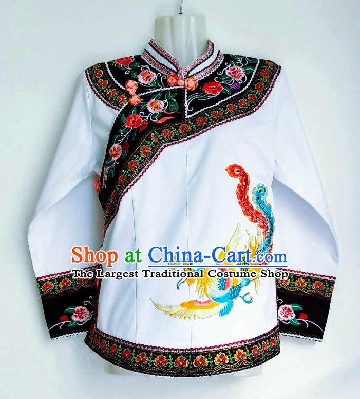 Chinese Ethnic Garment Guizhou Minority Top Wear Bouyei Nationality Embroidered Phoenix White Blouse