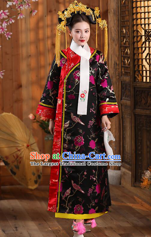 China Ancient Imperial Concubine Embroidered Dress Traditional Qing Dynasty Court Woman Historical Garment Clothing and Headdress Complete Set