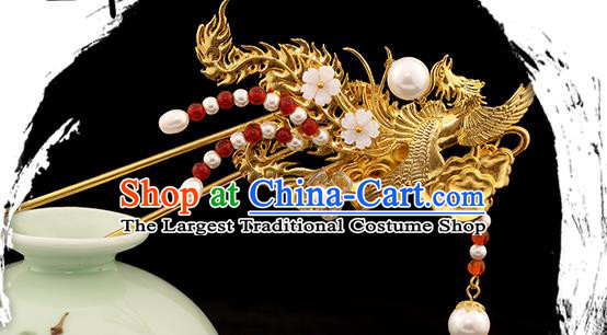 Chinese Ancient Noble Lady Hair Stick Hair Accessories Traditional Ming Dynasty Princess Golden Phoenix Hairpin