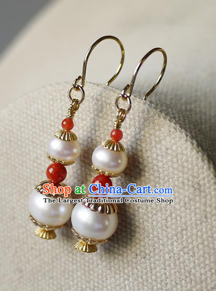 Chinese Ancient Court Pearls Gourd Ear Accessories Traditional Qing Dynasty Imperial Concubine Earrings