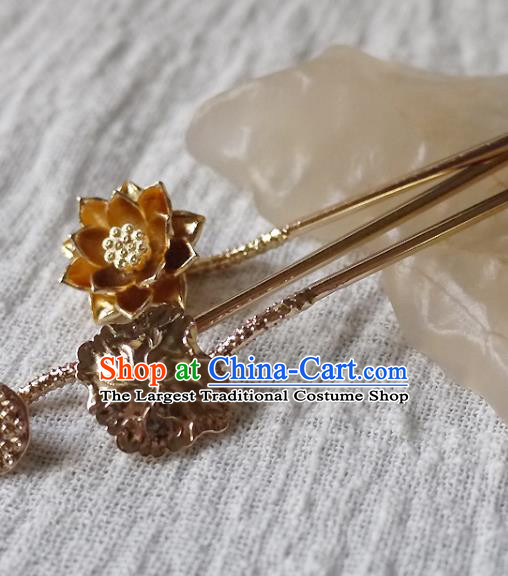 Chinese Ancient Empress Hairpin Hair Accessories Traditional Tang Dynasty Brass Lotus Hair Stick