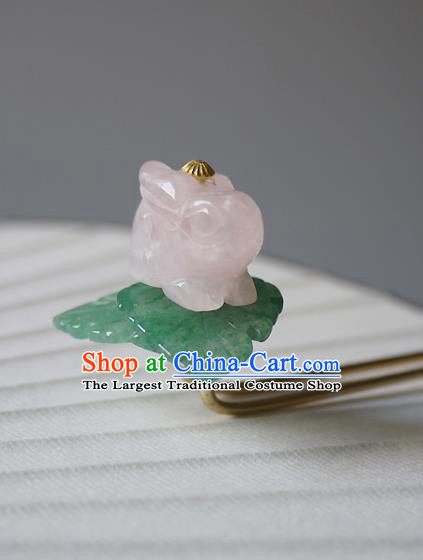 Chinese Ancient Princess Hairpin Hair Accessories Traditional Ming Dynasty Rose Quartz Rabbit Hair Stick