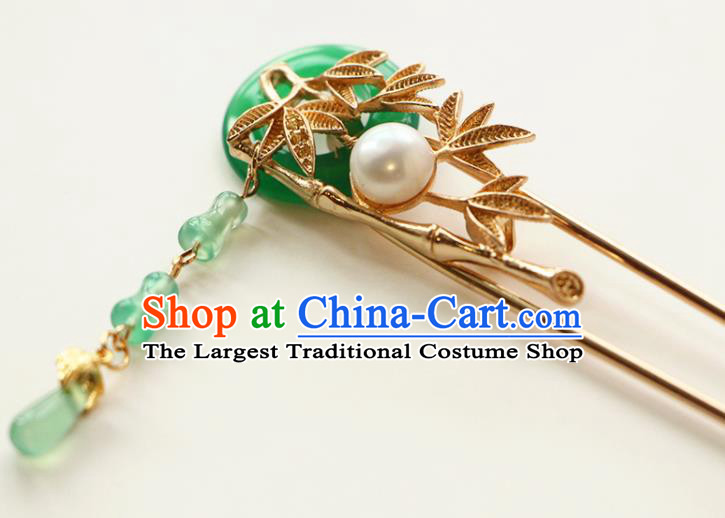 China Ancient Swordswoman Hairpin Traditional Hanfu Hair Accessories Ming Dynasty Golden Bamboo Hair Stick