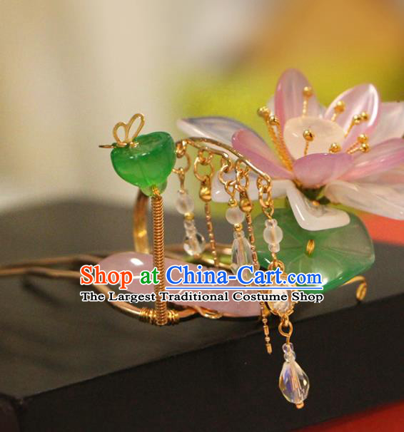 China Ancient Princess Hairpin Traditional Hanfu Hair Accessories Song Dynasty Jade Lotus Hair Stick