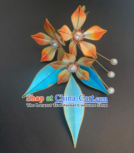 China Ancient Princess Silk Pentas Hairpin Traditional Hanfu Hair Accessories Song Dynasty Pearls Hair Stick