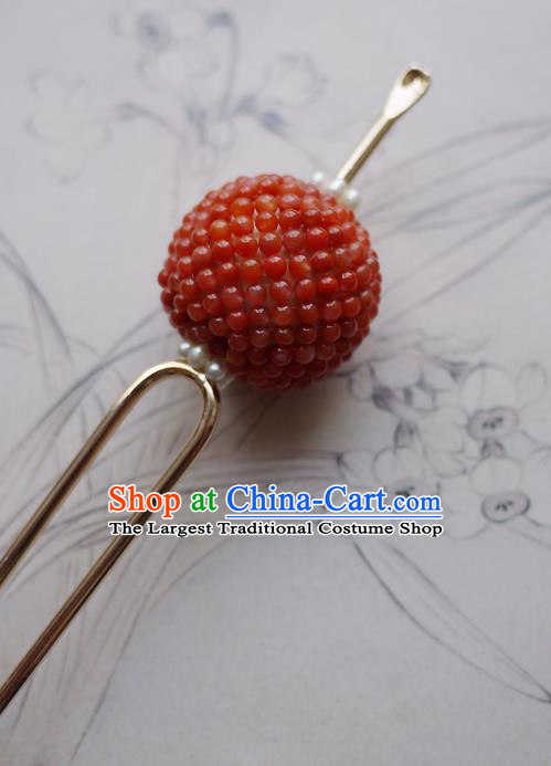 Chinese Ancient Court Woman Hairpin Hair Accessories Traditional Qing Dynasty Imperial Concubine Agate Beads Hair Stick