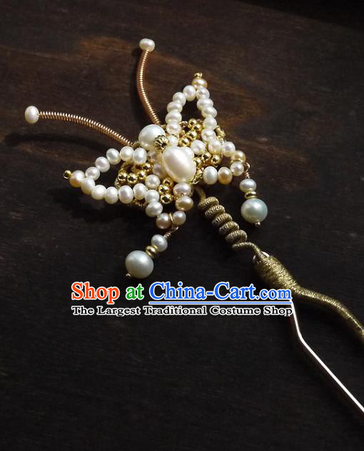 Chinese Ancient Princess Pearls Butterfly Hairpin Hair Accessories Traditional Qing Dynasty Imperial Concubine Hair Stick