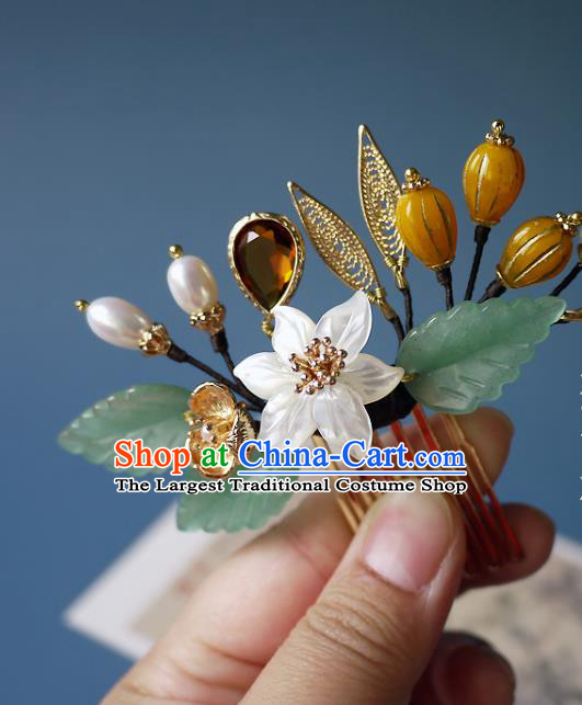 Chinese Ancient Palace Lady Hairpin Hair Accessories Traditional Qing Dynasty Shell Flower Hair Comb