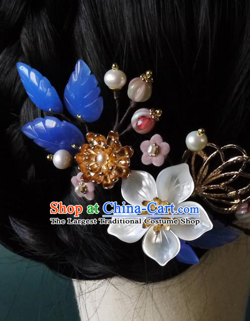 Chinese Ancient Court Woman Hairpin Traditional Song Dynasty Shell Flower Hair Comb