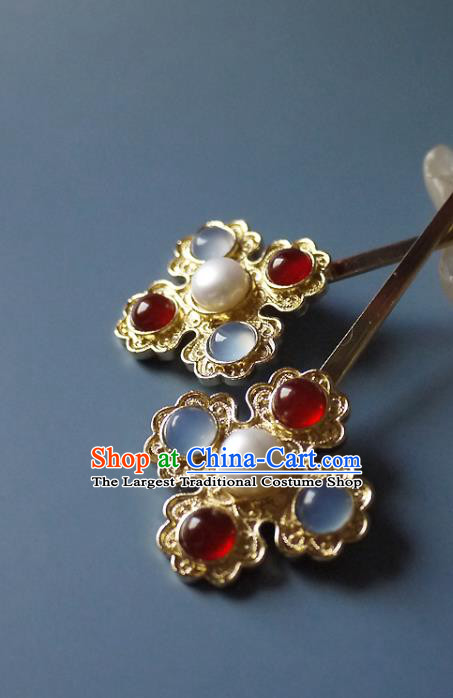 Chinese Ancient Queen Golden Hairpin Traditional Ming Dynasty Empress Gems Hair Stick