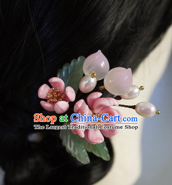 Chinese Ancient Princess Peach Hairpin Traditional Ming Dynasty Pink Chrysanthemum Hair Stick